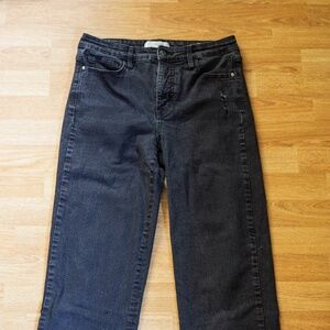 Black High Rise Crop Straight Stretch Jeans with Fringe Hem